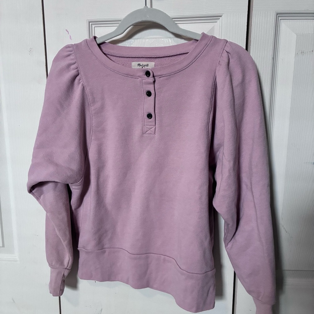 Madewell Women's Puff Sleeve French Terry Henley Rose Pink S